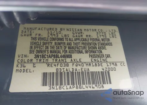 2011 Nissan Versa 1.8S from USA, damaged, VIN 3N1BC1AP8BL446908